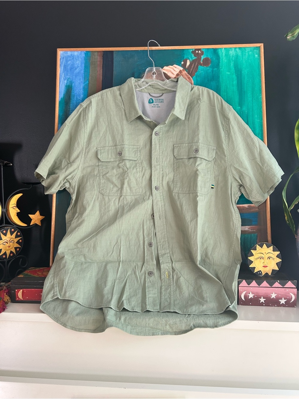Sierra Designs Sage Green Short Sleeve Outdoor Button Shirt XL